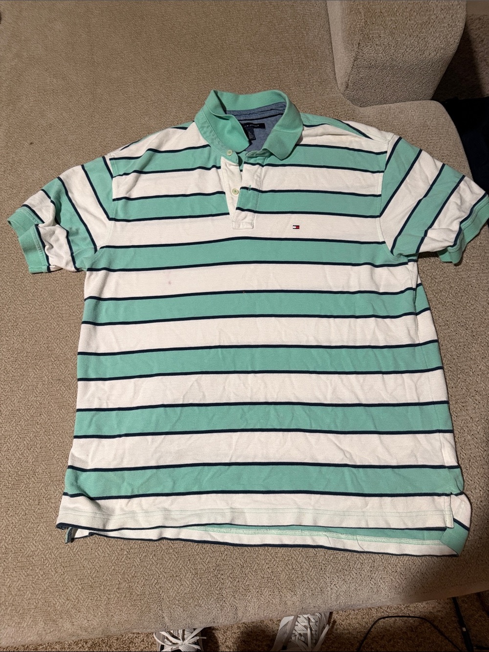 Tommy Hilfiger Mint Green, White & Navy Striped Polo